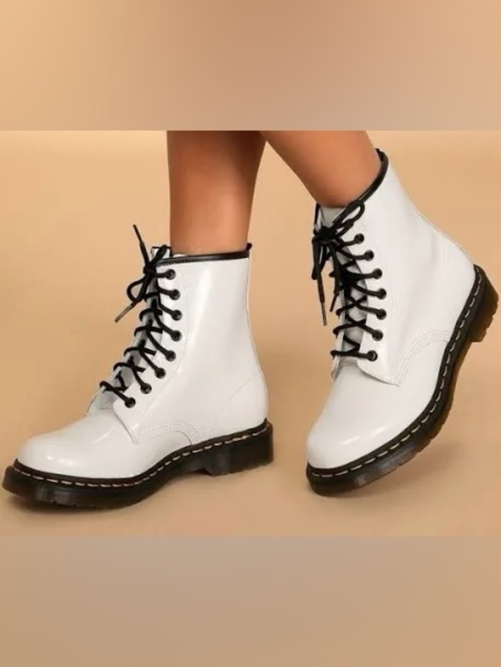 Dr. Martens Cream and Black Lace-Up Boot Interior